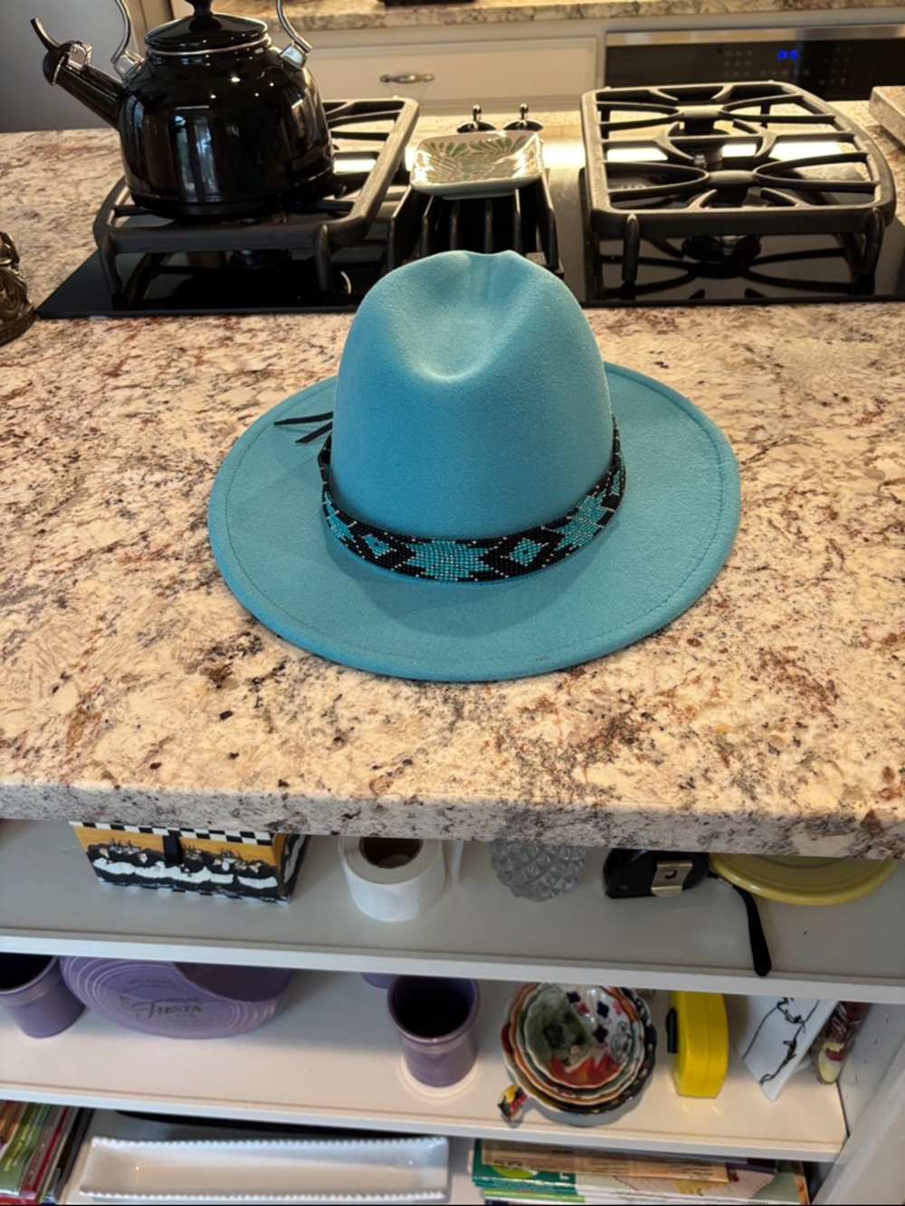 Turquoise Women’s Felt Fedora with Beaded Band